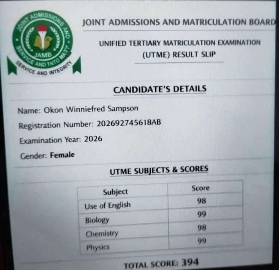 Fake 394 UTME result