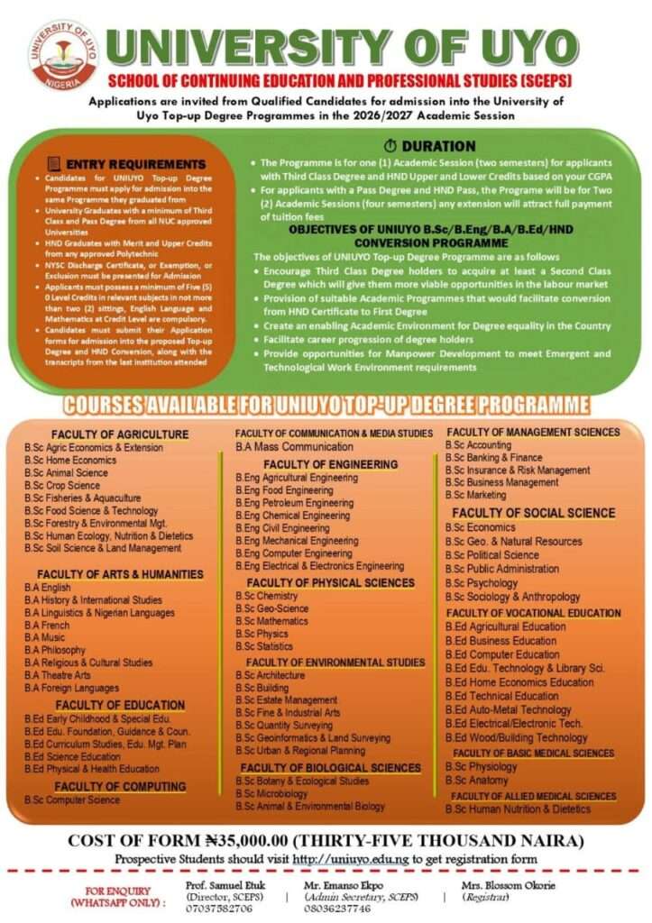 UNIUYO Top-up Degree