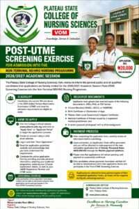 Plateau State College of Nursing Sciences Post-UTME